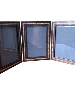 Natalini Wooden Inlay Photo Frame Tri Fold 4x6 photos - Dark Brown